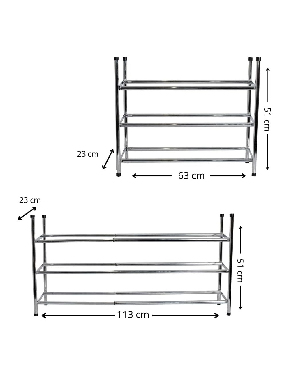 Zapatero Extensible Y Apilable Knight 3 Niveles - Cromado, De 62 A 113 Cm, Capacidad 18 Pares